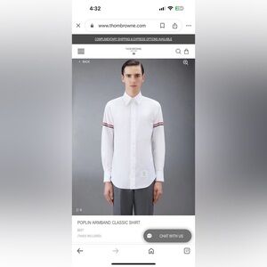 Thom Browne White and Red Dress Shirt with Sporty Stripes